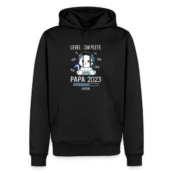 Level Complete PAPA 2023 Loading Gaming Cat - Männer Premium Bio Hoodie - Schwarz - Vorne - Nico (187cm)