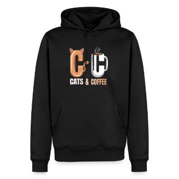 Logo Cats And Hot Coffee On Purrsday - Männer Premium Bio Hoodie - Schwarz - Vorne - Nico (187cm)