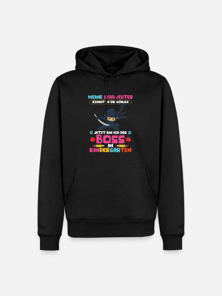 Schwester kommt in die Schule Jetzt bin ich Chef - Männer Premium Bio Hoodie - Schwarz
