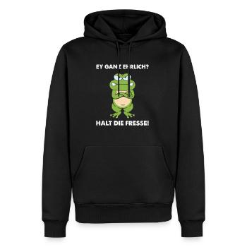 Ey ganz ehrlich? Halt die Fresse - Männer Premium Bio Hoodie - Schwarz - Vorne - Nico (187cm)