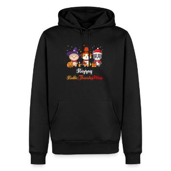 Joyeux HalloThanksMas Chiens Halloween Noël - Sweat à capuche Premium bio Homme - noir - Devant - Nico (187cm)