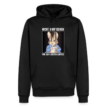 Hase Nicht Ansprechen Vor Dem Ersten Kaffee - Männer Premium Bio Hoodie - Schwarz - Vorne - Nico (187cm)