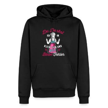 Du denkst ich bin klein lieb und nett Dirndl - Männer Premium Bio Hoodie - Schwarz - Vorne - Nico (187cm)