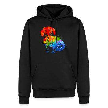 Farbspritzer Dackel Bunter Hund - Männer Premium Bio Hoodie - Schwarz - Vorne - Nico (187cm)