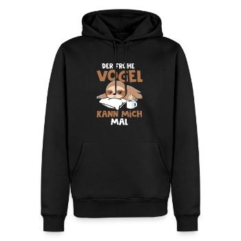 Faultier Der Frühe Vogel kann mich mal - Männer Premium Bio Hoodie - Schwarz - Vorne - Nico (187cm)