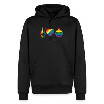 Peace Love Pride Gay Pride Skeleton Pumpkin - Men’s Premium Organic Hoodie - black - Front - Nico (187cm)