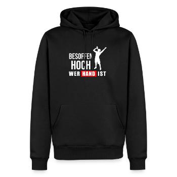 Besoffen Hoch Wer Hand Ist Lustiger Sauf Spruch - Männer Premium Bio Hoodie - Schwarz - Vorne - Nico (187cm)