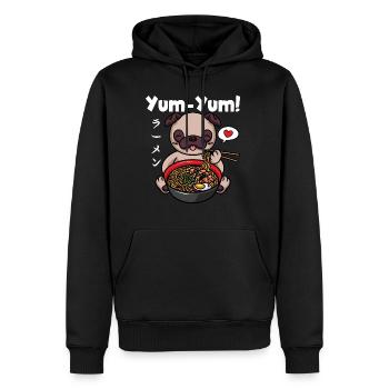 Japon Anime Pug Ramen Nouilles Manga Kawaii - Sweat à capuche Premium bio Homme - noir - Devant - Nico (187cm)