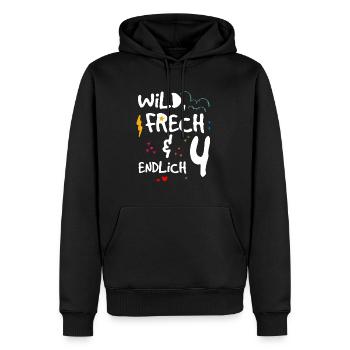 Wild Frech & endlich 4 Kindergeburtstag - Männer Premium Bio Hoodie - Schwarz - Vorne - Nico (187cm)