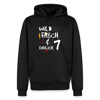 Wild Frech & endlich 7 - Männer Premium Bio Hoodie - Schwarz - Vorne - Nico (187cm)