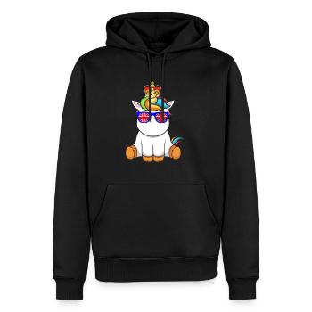 Licorne Reine Elizabeth II Couronne britannique - Sweat à capuche Premium bio Homme - noir - Devant - Nico (187cm)