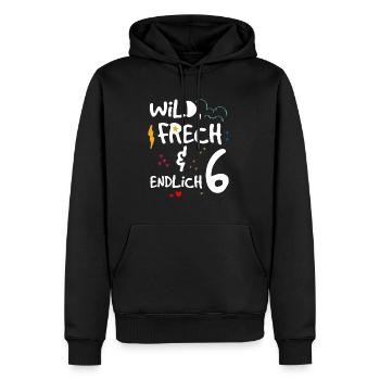 Wild Frech & endlich 6 Kindergeburtstag - Männer Premium Bio Hoodie - Schwarz - Vorne - Nico (187cm)