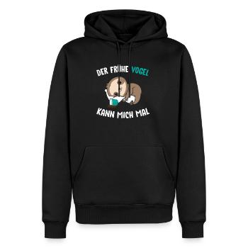 Faultier Der Frühe Vogel kann mich mal - Männer Premium Bio Hoodie - Schwarz - Vorne - Nico (187cm)