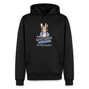 Ich bin aufgestanden und angezogen was wollt ihr - Männer Premium Bio Hoodie - Schwarz - Vorne - Nico (187cm)