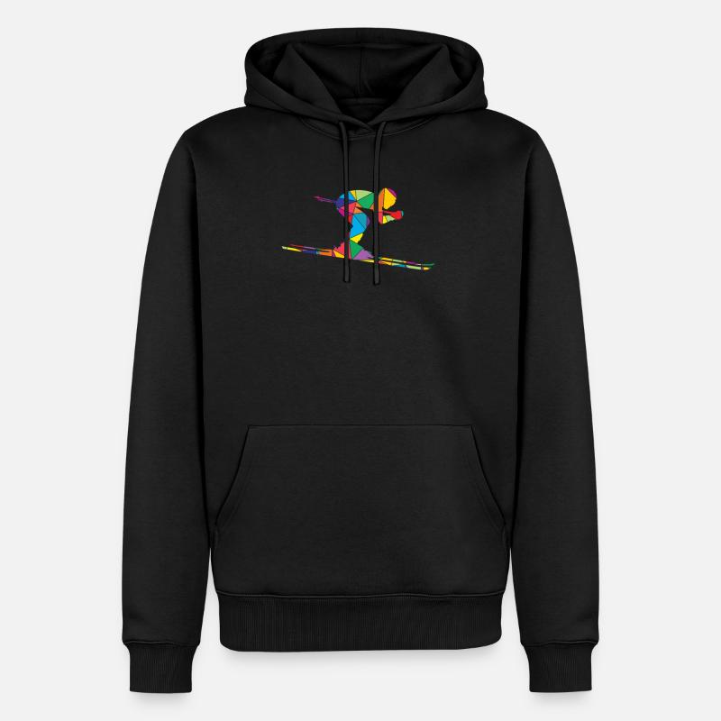 Skieur Polygone Funny Ski - Sweat à capuche Premium bio Homme - noir