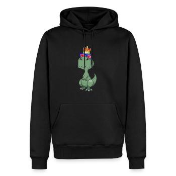 Dino portant la couronne de la reine d’Angleterre - Sweat à capuche Premium bio Homme - noir - Devant - Nico (187cm)