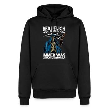 Beruflich wollte ich immer was mit Menschen machen - Männer Premium Bio Hoodie - Schwarz - Vorne - Nico (187cm)