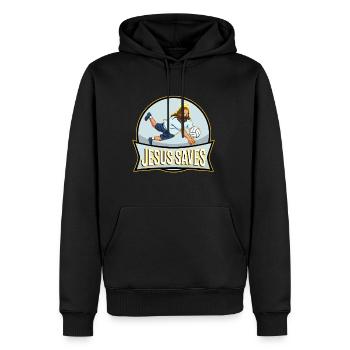 Jésus et le volleyball - Sweat à capuche Premium bio Homme - noir - Devant - Nico (187cm)