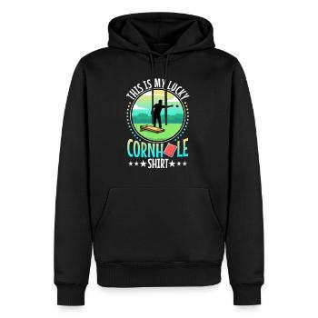 C’est ma chemise porte-bonheur en cornhole - Sweat à capuche Premium bio Homme - noir - Devant - Nico (187cm)