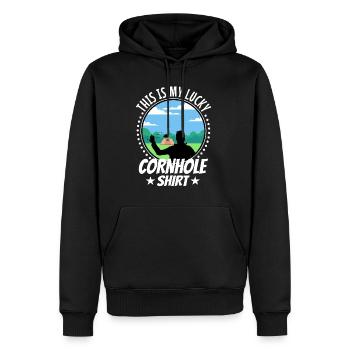 C’est ma chemise porte-bonheur en cornhole - Sweat à capuche Premium bio Homme - noir - Devant - Nico (187cm)