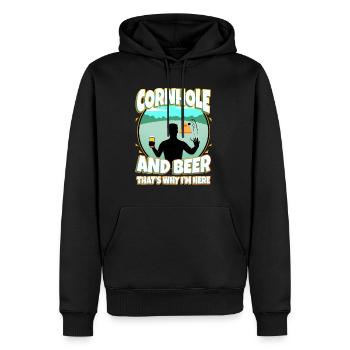 Cornhole and beer that's why im here - Men’s Premium Organic Hoodie - black - Front - Nico (187cm)