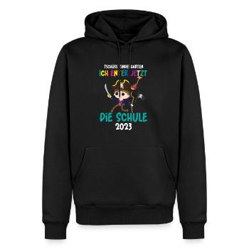 Einschulung Schule Pirat Schulanfang Geschenk - Männer Premium Bio Hoodie - Schwarz - Vorne - Nico (187cm)