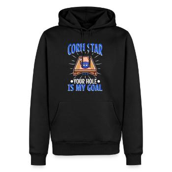 Corn star ton trou est mon objectif - Sweat à capuche Premium bio Homme - noir - Devant - Nico (187cm)