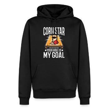 Corn star ton trou est mon objectif - Sweat à capuche Premium bio Homme - noir - Devant - Nico (187cm)