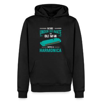 Never Underestimate Old Man With Mundharmonika - Männer Premium Bio Hoodie - Schwarz - Vorne - Nico (187cm)