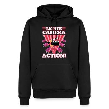 Lights camera action - Männer Premium Bio Hoodie - Schwarz - Vorne - Nico (187cm)