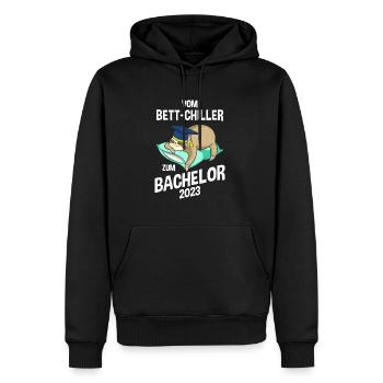Vom Bettchiller zum Bachelor Faultier 2023 - Männer Premium Bio Hoodie - Schwarz - Vorne - Nico (187cm)
