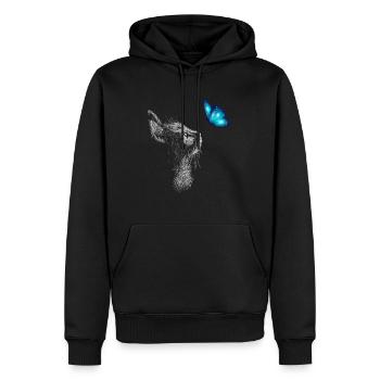 Chat noir avec papillon bleu - Sweat à capuche Premium bio Homme - noir - Devant - Nico (187cm)