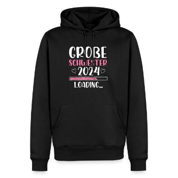 Große Schwester 2024 Loading Herz - Männer Premium Bio Hoodie - Schwarz - Vorne - Nico (187cm)