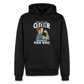 Steh Hinter Mir oder geh mir aus dem Weg - Männer Premium Bio Hoodie - Schwarz - Vorne - Nico (187cm)
