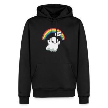 Boo Gespenst Regenbogen Halloween - Männer Premium Bio Hoodie - Schwarz - Vorne - Nico (187cm)