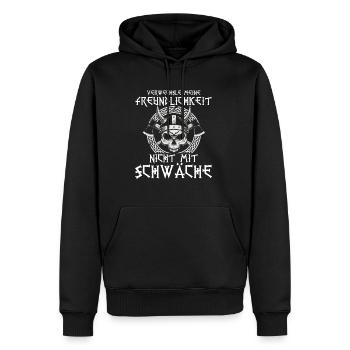 Valhalla kindness weakness - Men’s Premium Organic Hoodie - black - Front - Nico (187cm)