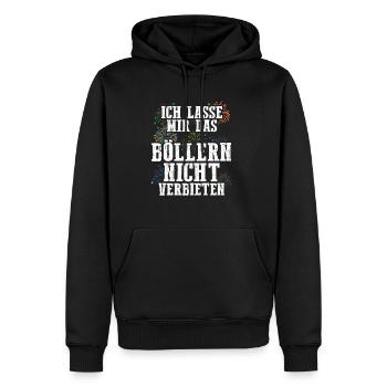 Ich lasse mir das Böllern nicht verbieten - Männer Premium Bio Hoodie - Schwarz - Vorne - Nico (187cm)