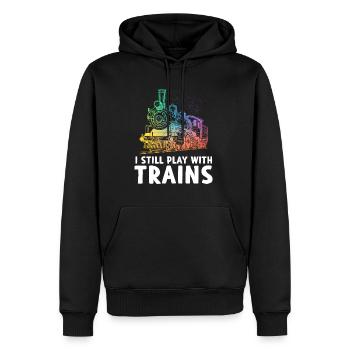 I Still Play With Trains Eisenbahn - Männer Premium Bio Hoodie - Schwarz - Vorne - Nico (187cm)