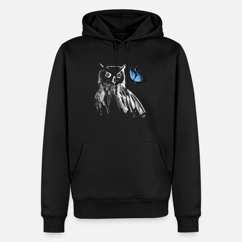 Eule mit Schmetterling - Männer Premium Bio Hoodie - Schwarz