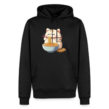 Ramen Eating Cat Kawaii Anime - Sweat à capuche Premium bio Homme - noir - Devant - Nico (187cm)