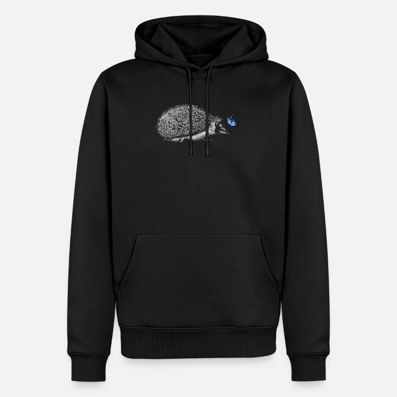 Igel mit Schmetterling - Männer Premium Bio Hoodie - Schwarz