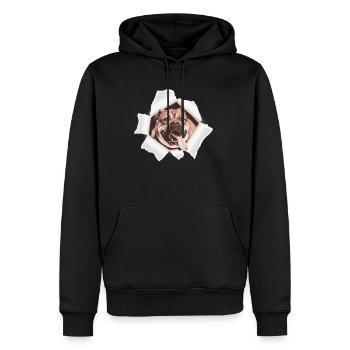 Dog peeking through a hole - Men’s Premium Organic Hoodie - black - Front - Nico (187cm)
