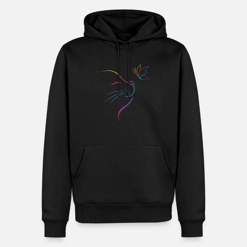 Katze mit Schmetterling - Männer Premium Bio Hoodie - Schwarz