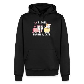 J’aime les trains et les chats - Sweat à capuche Premium bio Homme - noir - Devant - Nico (187cm)
