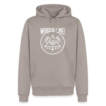 Worship me - Men’s Premium Organic Hoodie - taupe - Front - Nico (187cm)