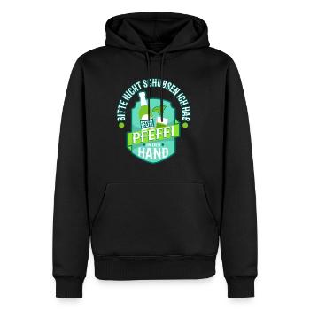 Bitte nicht schubsen ich hab Pfeffi in der Hand - Männer Premium Bio Hoodie - Schwarz - Vorne - Nico (187cm)