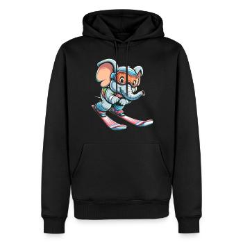 Süßer Elefant auf Skiern - Freut sich auf - Männer Premium Bio Hoodie - Schwarz - Vorne - Nico (187cm)