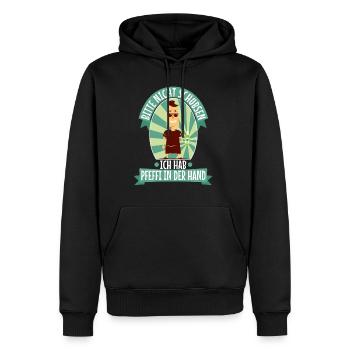 Bitte nicht schubsen ich hab Pfeffi in der Hand - Männer Premium Bio Hoodie - Schwarz - Vorne - Nico (187cm)