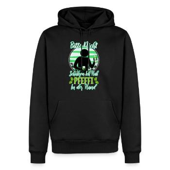 Bitte nicht schubsen ich hab Pfeffi in der Hand - Männer Premium Bio Hoodie - Schwarz - Vorne - Nico (187cm)