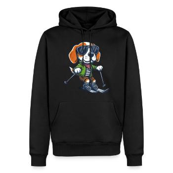 Mignon beagle à skis - Vacances d’hiver dans le - Sweat à capuche Premium bio Homme - noir - Devant - Nico (187cm)